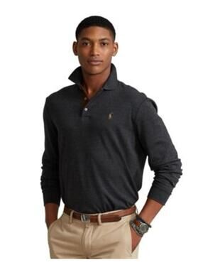 POLO Ralph Lauren Classic Fit Soft Cotton Polo Shirt In Dark Charcoal Heather-XL